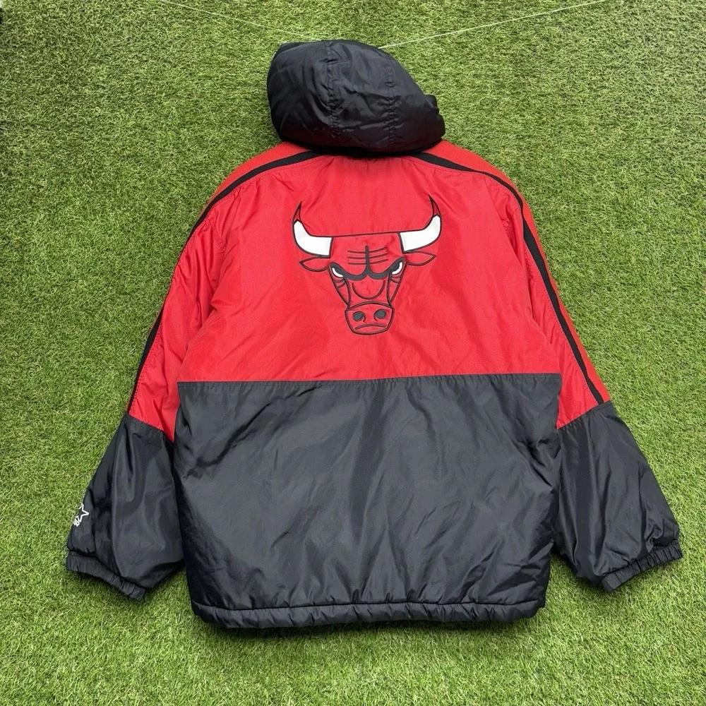 Chicago Bulls Starter Jacket Mens Large Full Zip Up Puffer Sports Hooded 90s
